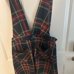 plaid overall dress with pockets